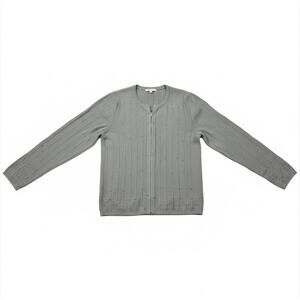 Vintage Hillard & Hanson Gray Beaded Cardigan Sweater M Minimalist Office Modest